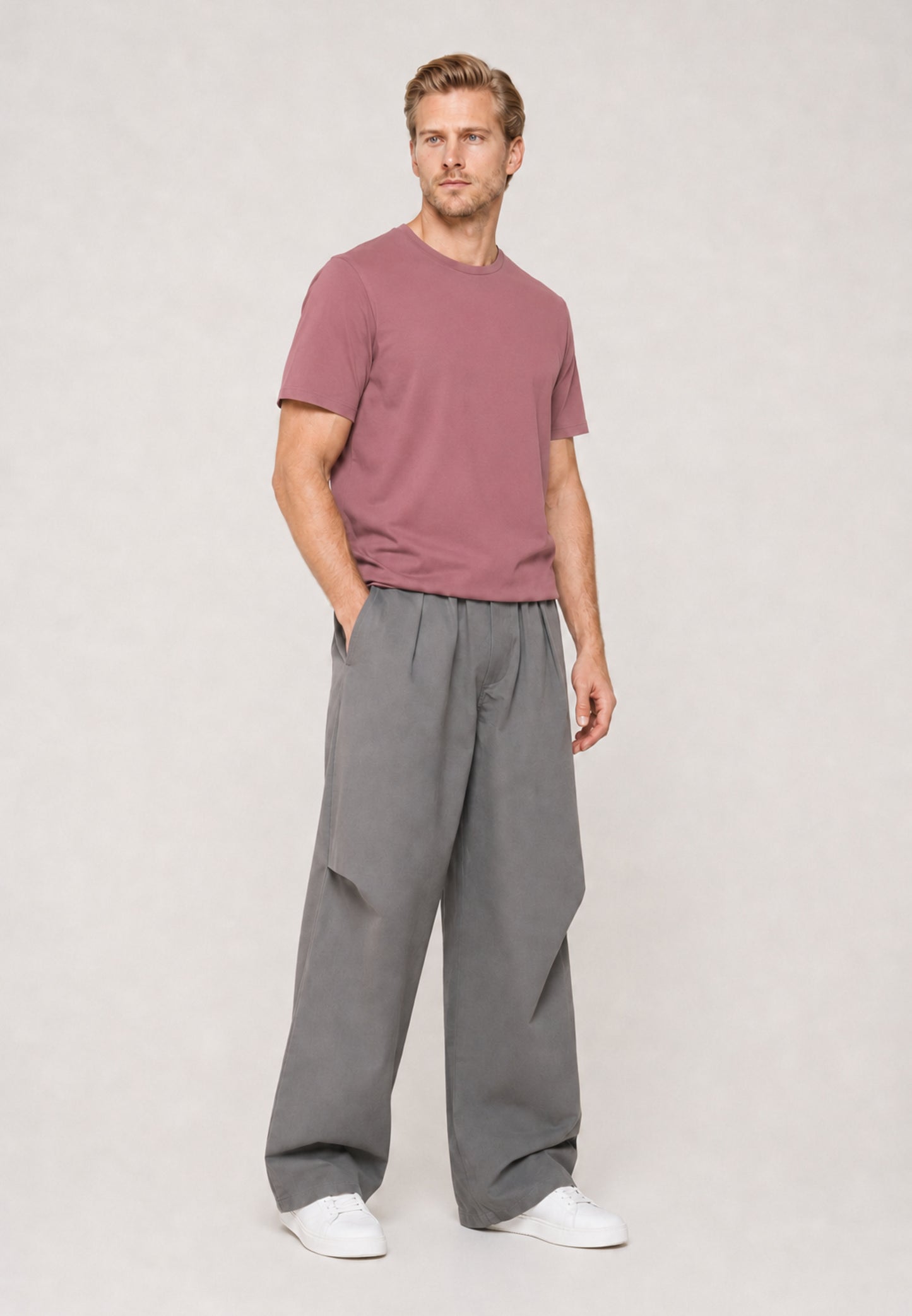 Barrel Trouser — Grey, three quarter