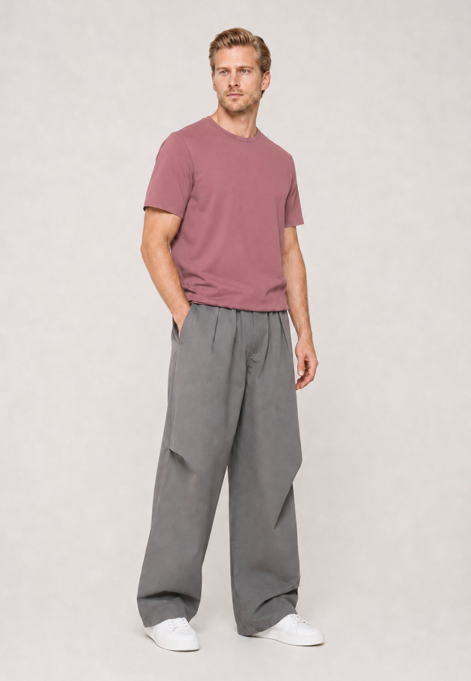 Barrel Trouser — Grey, three quarter
