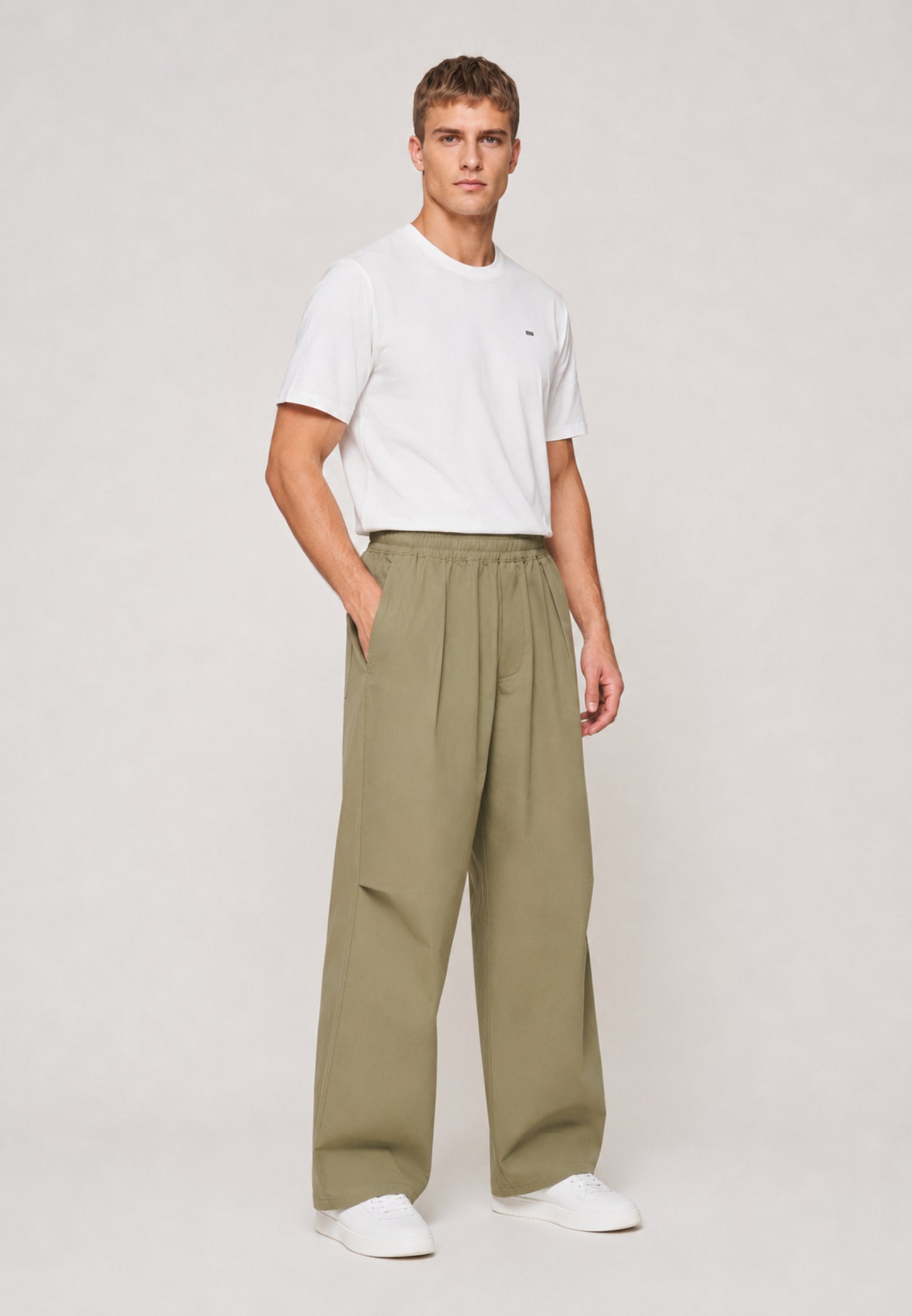 Barrel Trouser — Olive, three quarter