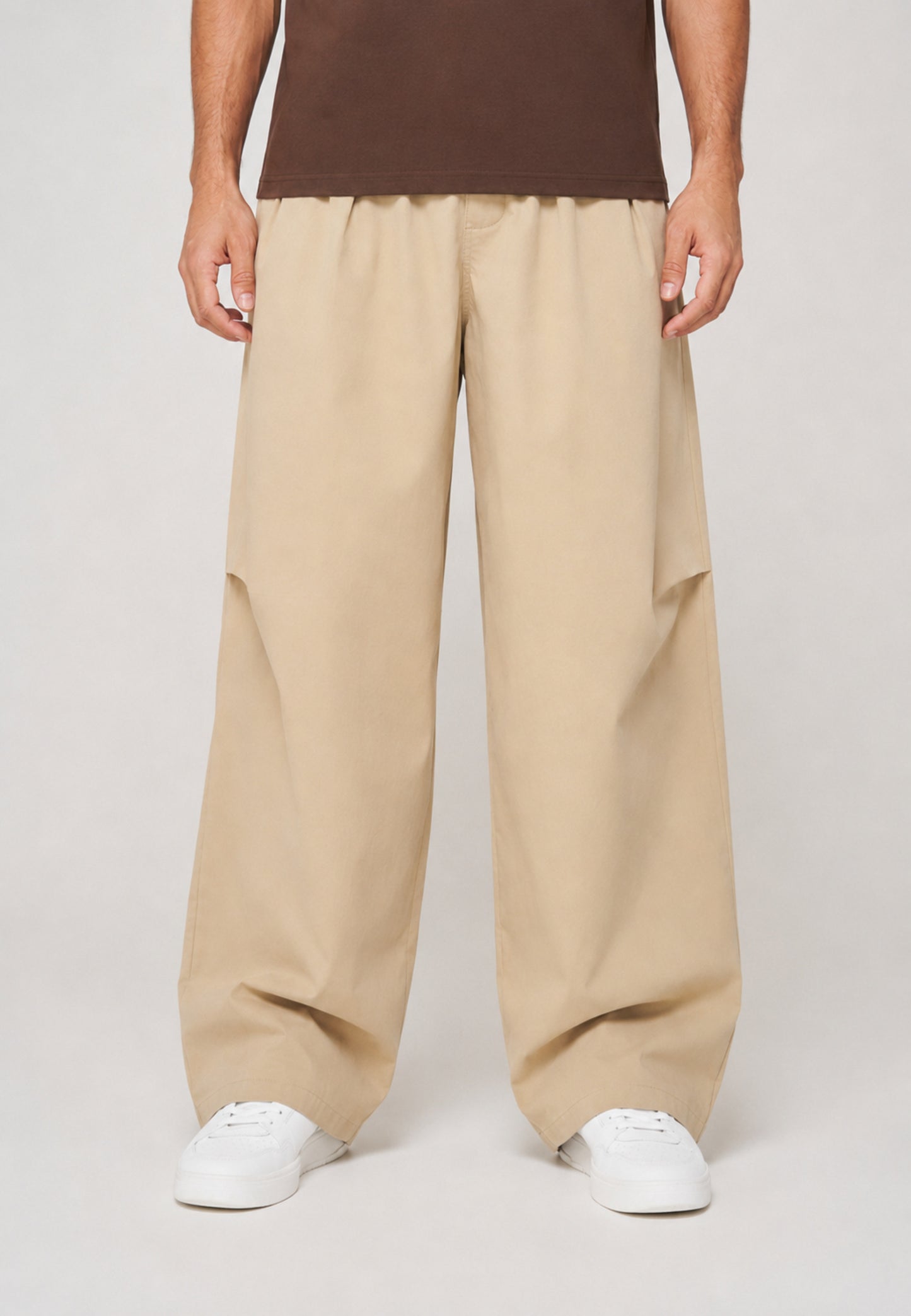 Barrel Trouser — Sand, front crop